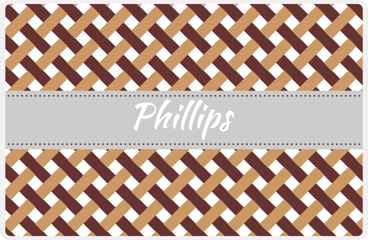 Personalized Trellis III Placemat - Brown and White - Light Grey Ribbon Frame -  View