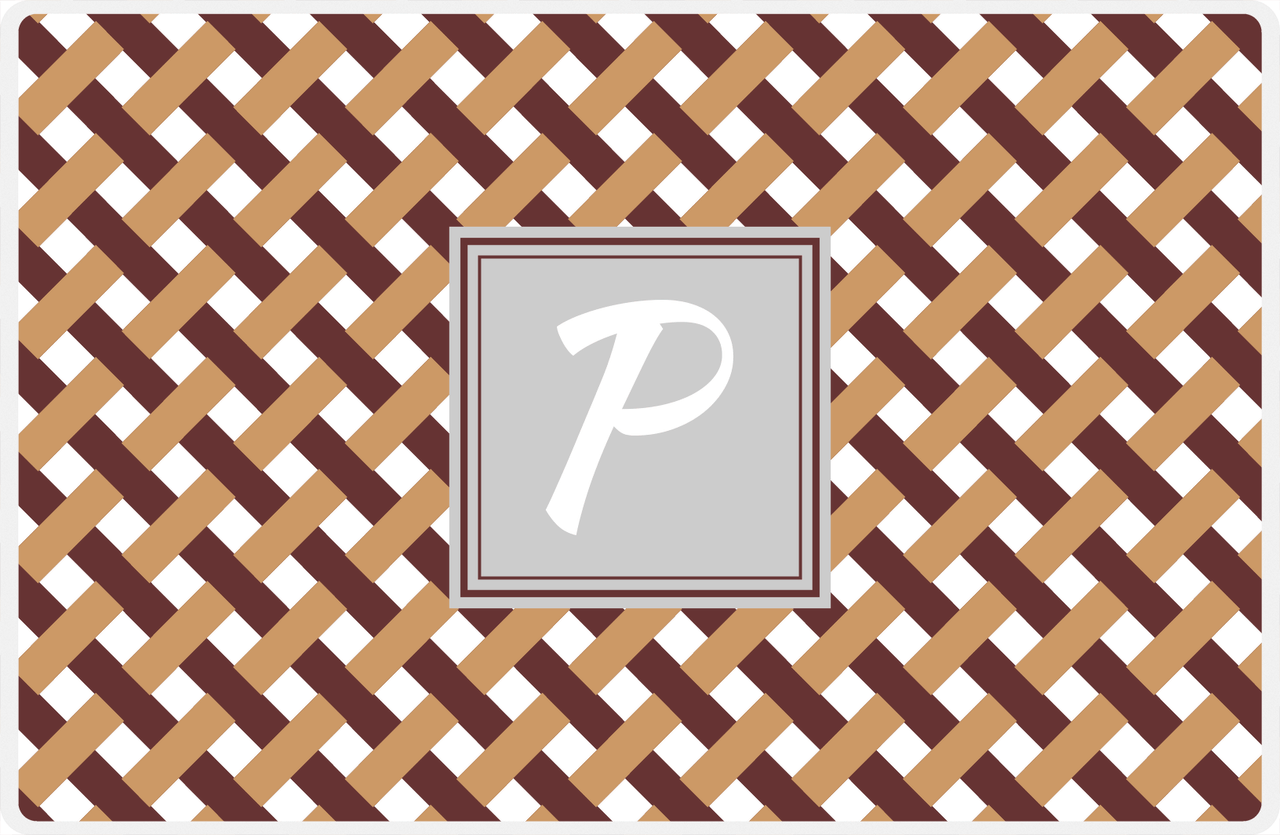 Personalized Trellis III Placemat - Brown and White - Light Grey Square Frame -  View