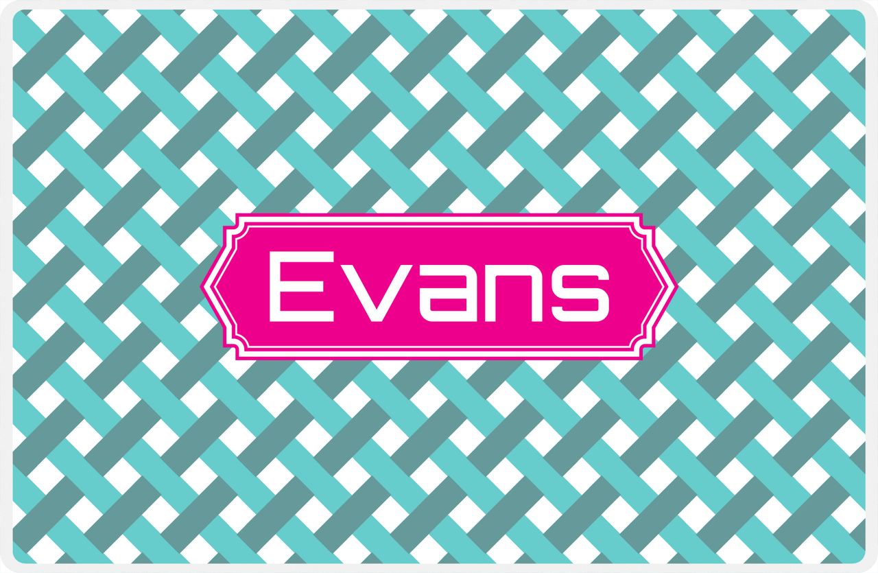 Personalized Trellis III Placemat - Viking Blue and White - Hot Pink Decorative Rectangle Frame -  View