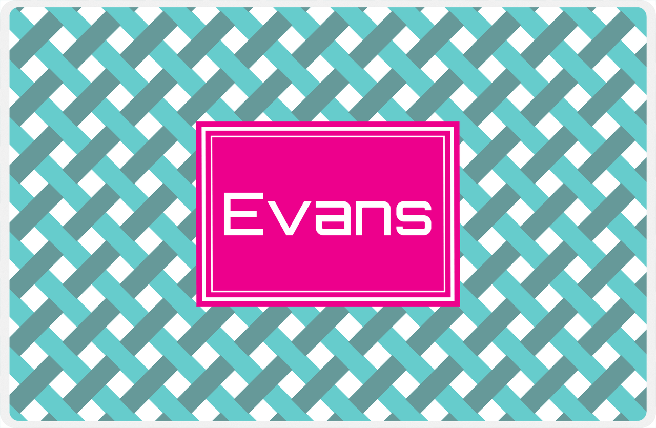 Personalized Trellis III Placemat - Viking Blue and White - Hot Pink Rectangle Frame -  View