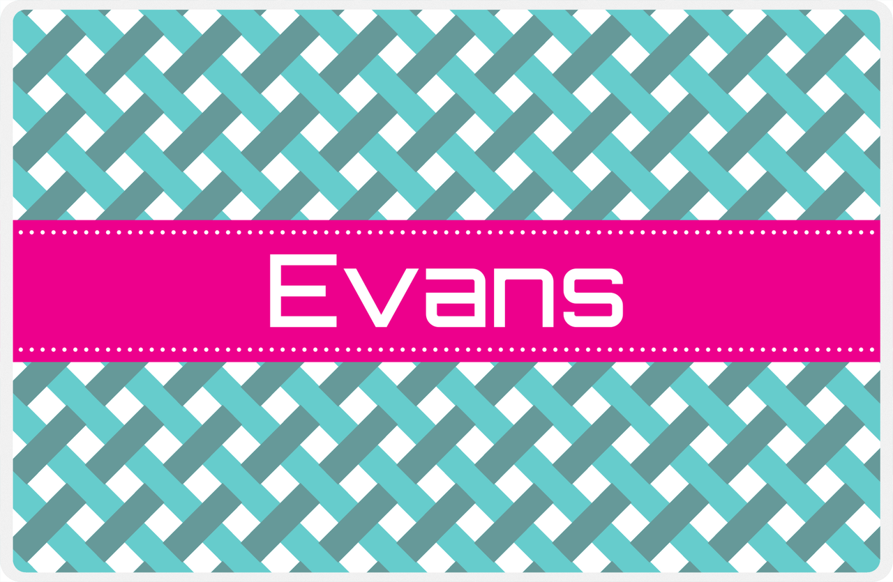 Personalized Trellis III Placemat - Viking Blue and White - Hot Pink Ribbon Frame -  View
