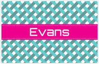 Thumbnail for Personalized Trellis III Placemat - Viking Blue and White - Hot Pink Ribbon Frame -  View