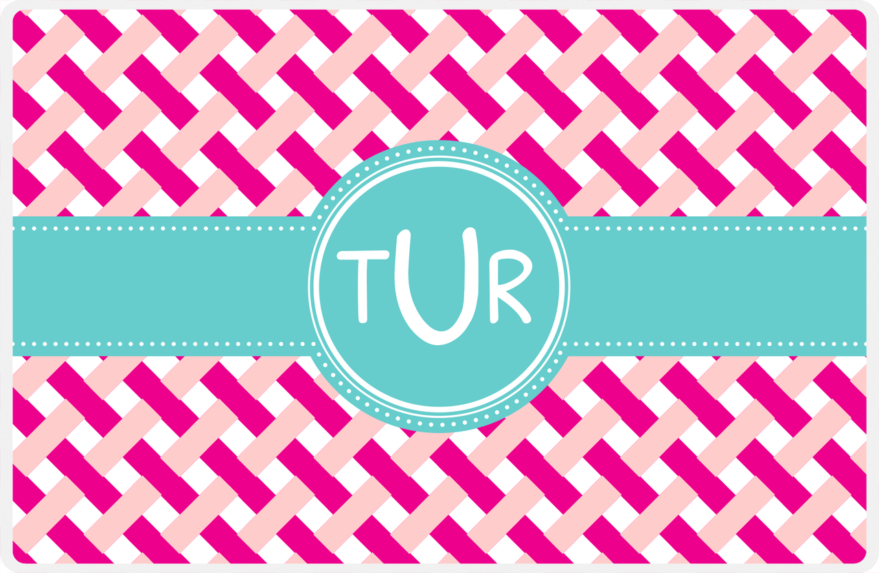 Personalized Trellis III Placemat - Hot Pink and White - Viking Blue Circle Frame with Ribbon -  View