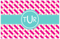 Thumbnail for Personalized Trellis III Placemat - Hot Pink and White - Viking Blue Circle Frame with Ribbon -  View