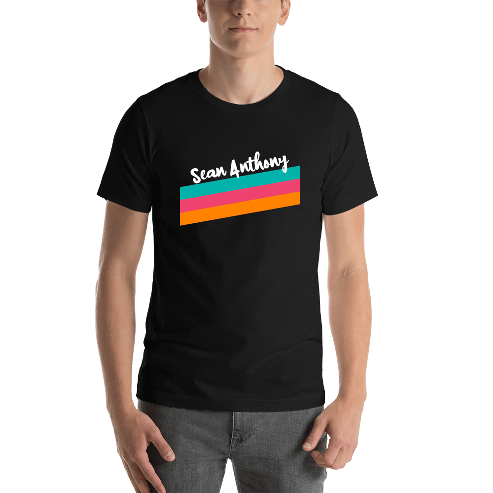 Personalized T-Shirt - Black with Triple Stripes - Shirt View