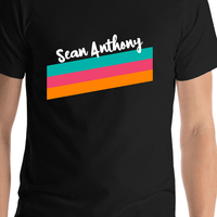 Thumbnail for Personalized T-Shirt - Black with Triple Stripes - Shirt Close-Up View