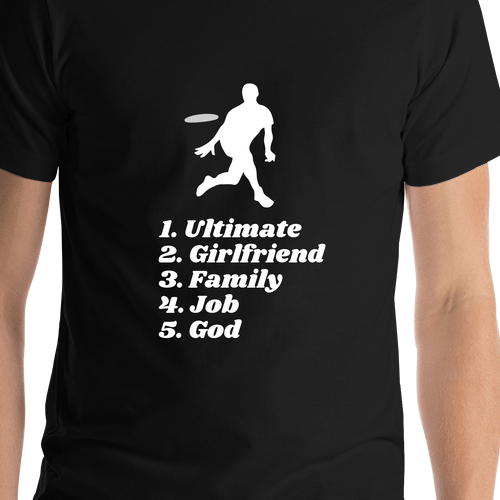 Personalized Ultimate Frisbee T-Shirt - Black - Shirt Close-Up View