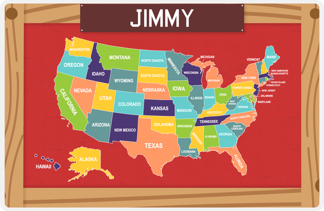 Personalized United States of America Map Placemat III - Red Background -  View
