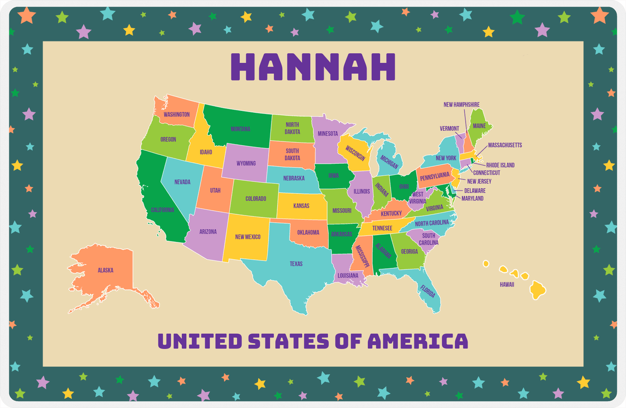 Personalized United States of America Map Placemat V - Tan Background -  View
