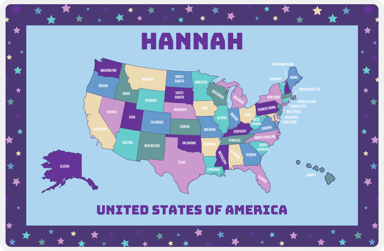 Personalized United States of America Map Placemat V - Blue Background -  View