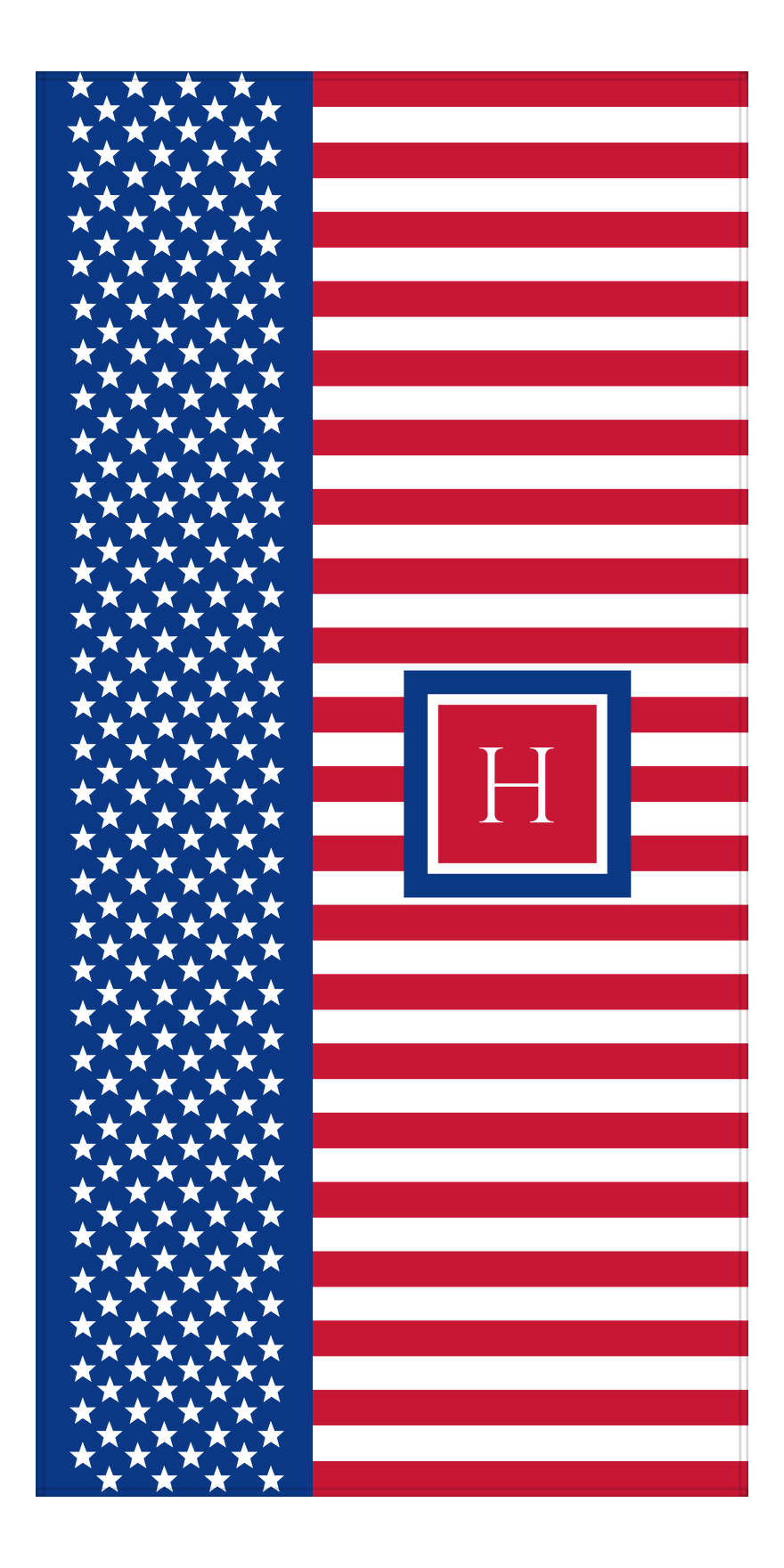 Personalized USA Flag Beach Towel - Single Initial - Front View