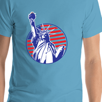 Thumbnail for USA T-Shirt - Blue - Statue of Liberty - Shirt Close-Up View