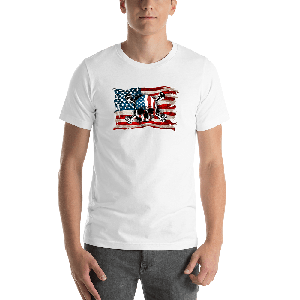 USA T-Shirt - White - Skull Flag - Shirt View