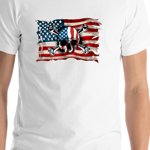 USA T-Shirt - White - Skull Flag - Shirt Close-Up View