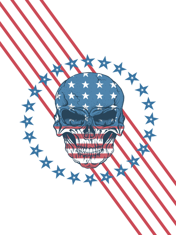 USA T-Shirt - White - Patriotic Skull - Decorate View
