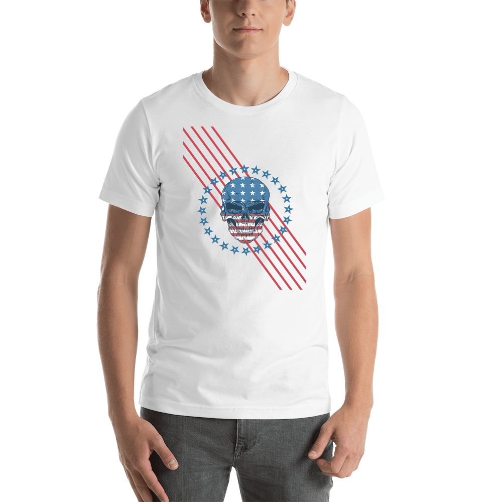 USA T-Shirt - White - Patriotic Skull - Shirt View