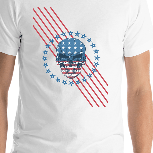 USA T-Shirt - White - Patriotic Skull - Shirt Close-Up View