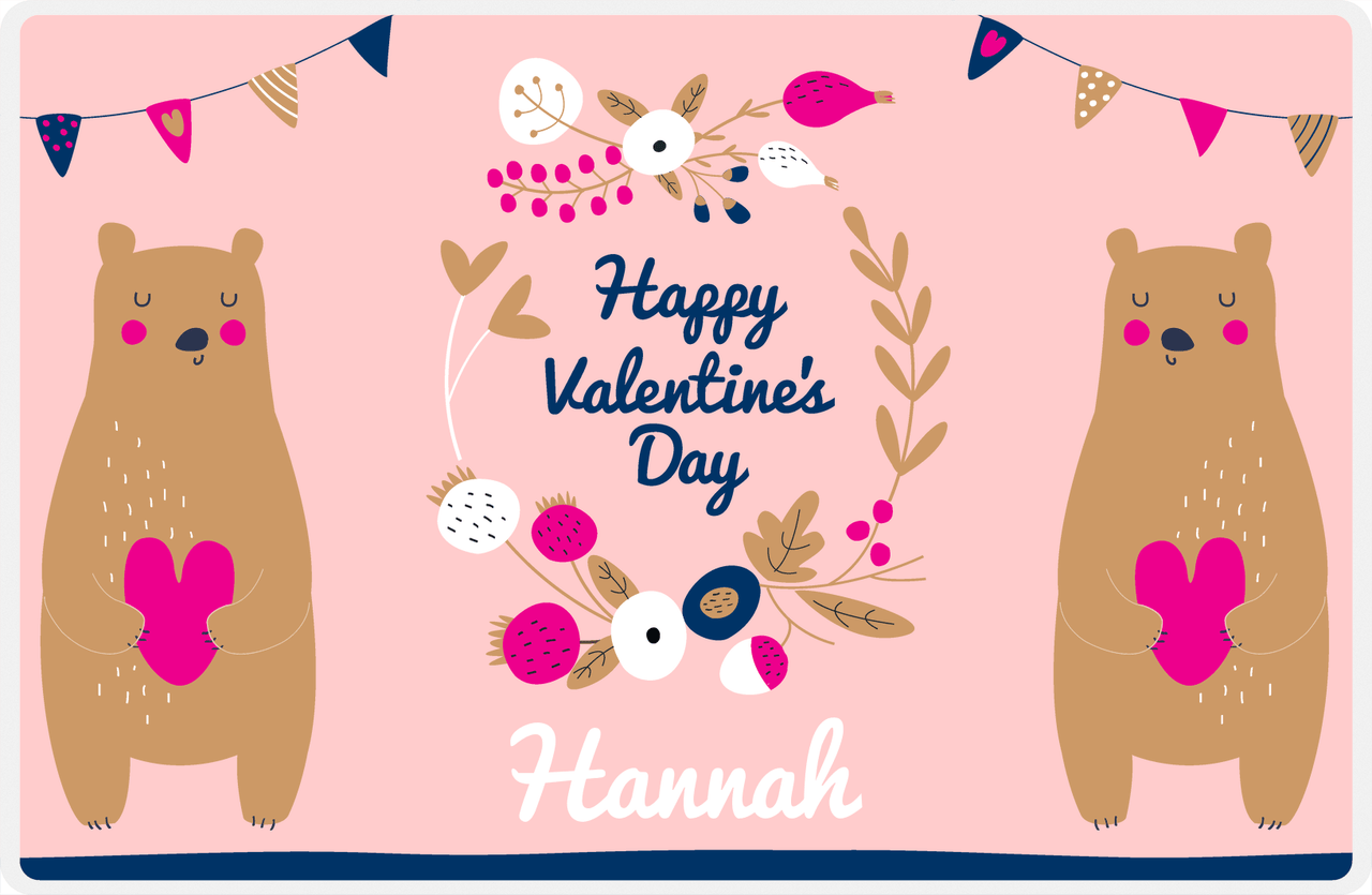 Personalized Valentines Day Placemat I - Bear Hug - Pink Background -  View