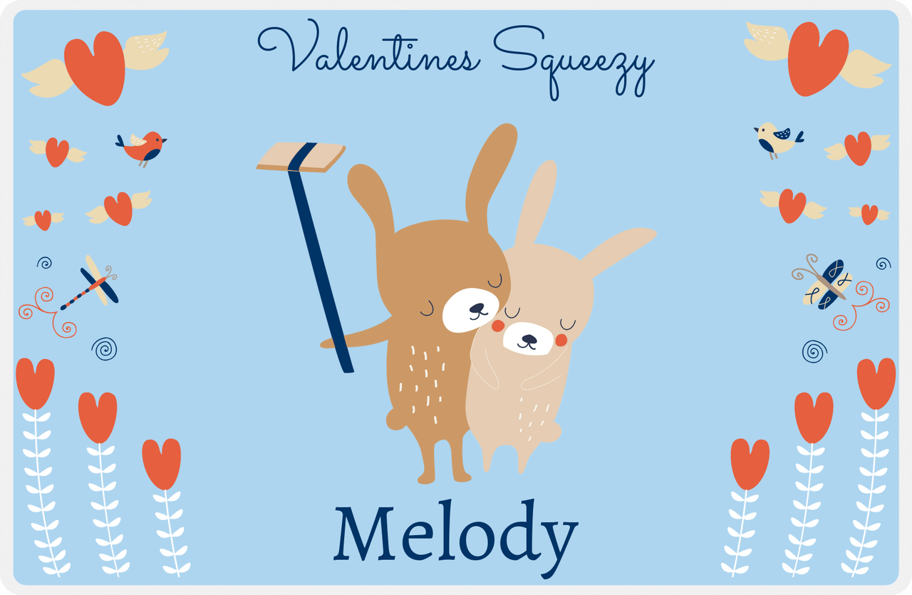 Personalized Valentines Day Placemat II - Valentine's Squeezy - Blue Background -  View