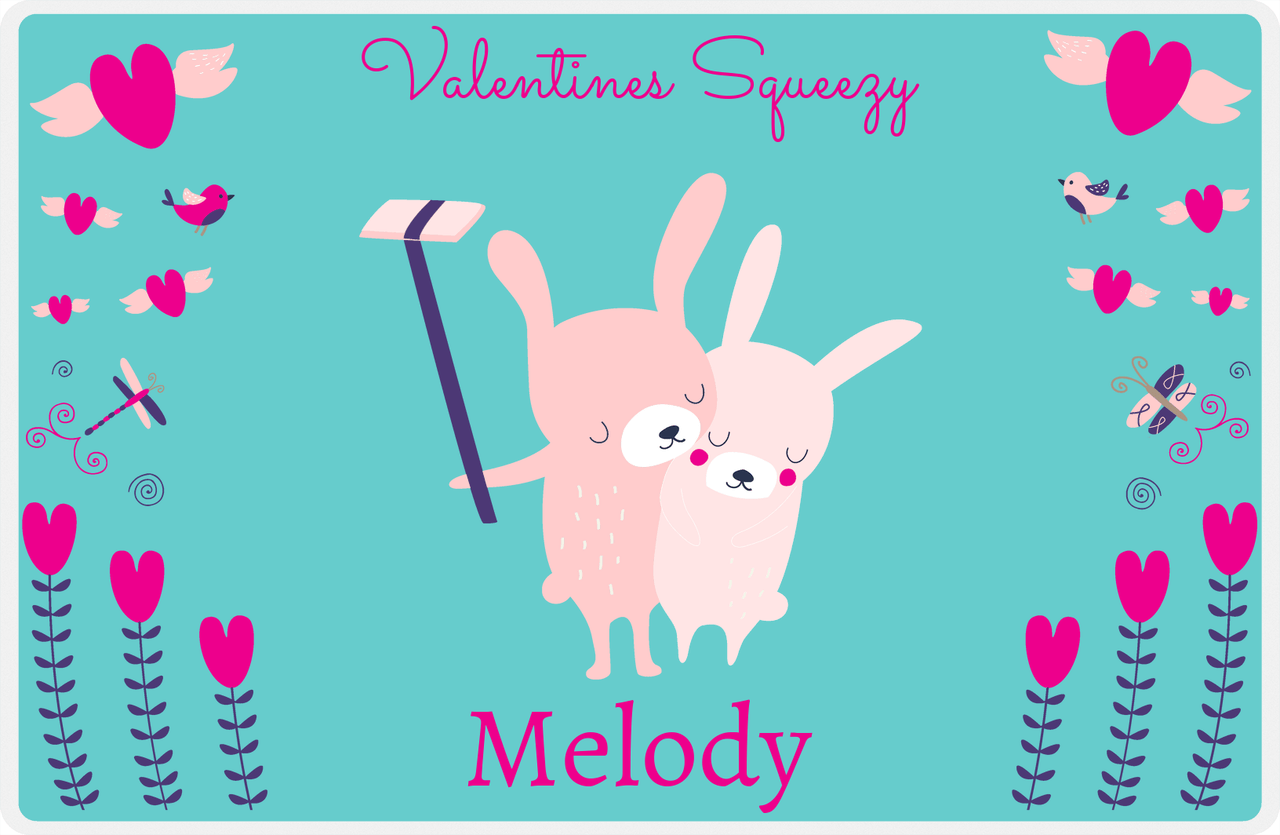 Personalized Valentines Day Placemat II - Valentine's Squeezy - Teal Background -  View