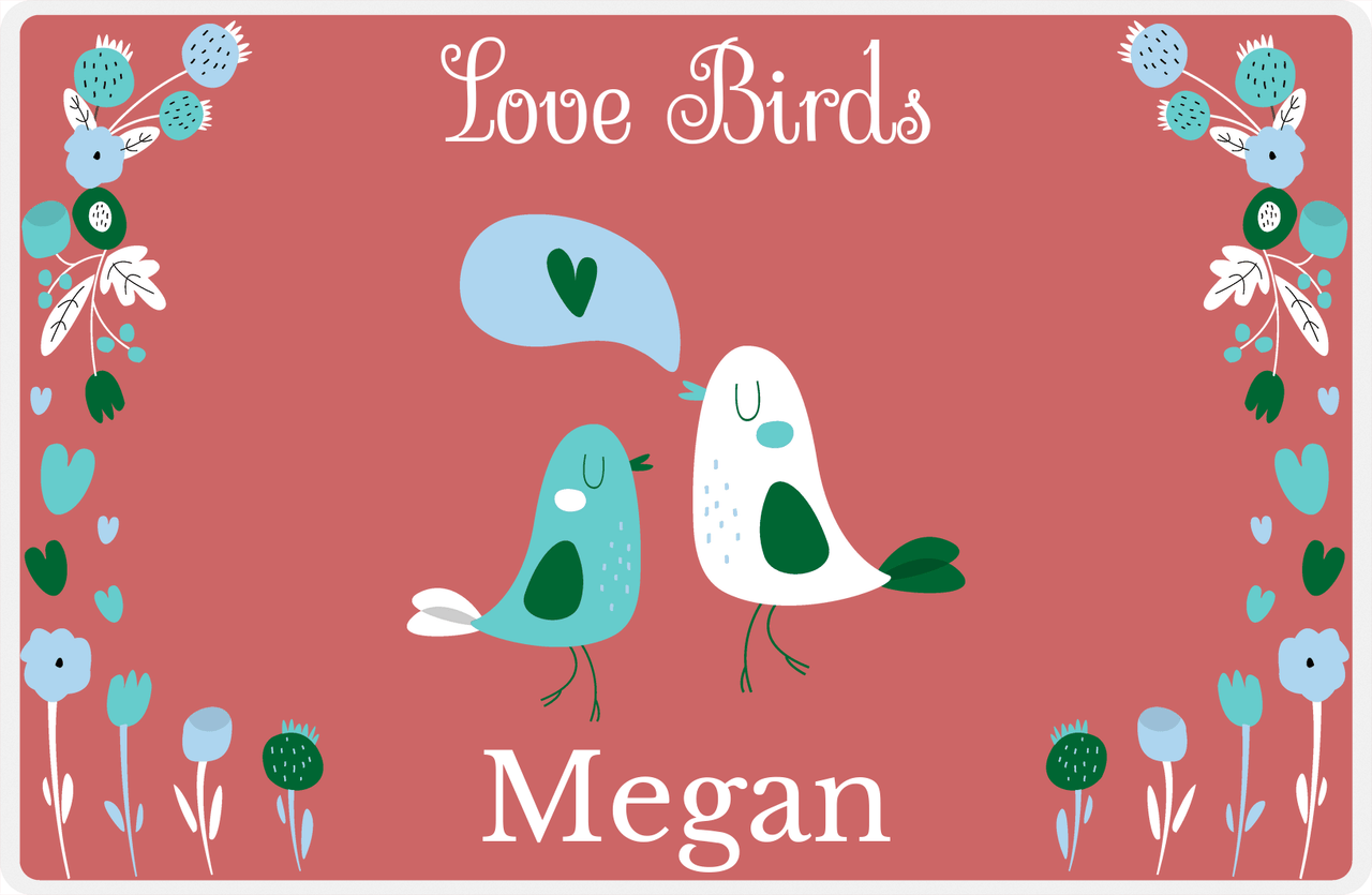 Personalized Valentines Day Placemat IV - Love Birds - Red Background -  View