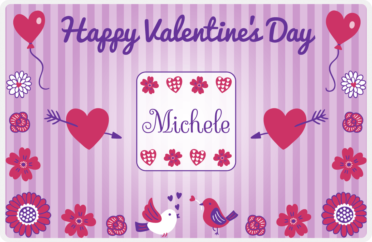 Personalized Valentines Day Placemat V - Heart Balloons - Purple Background -  View
