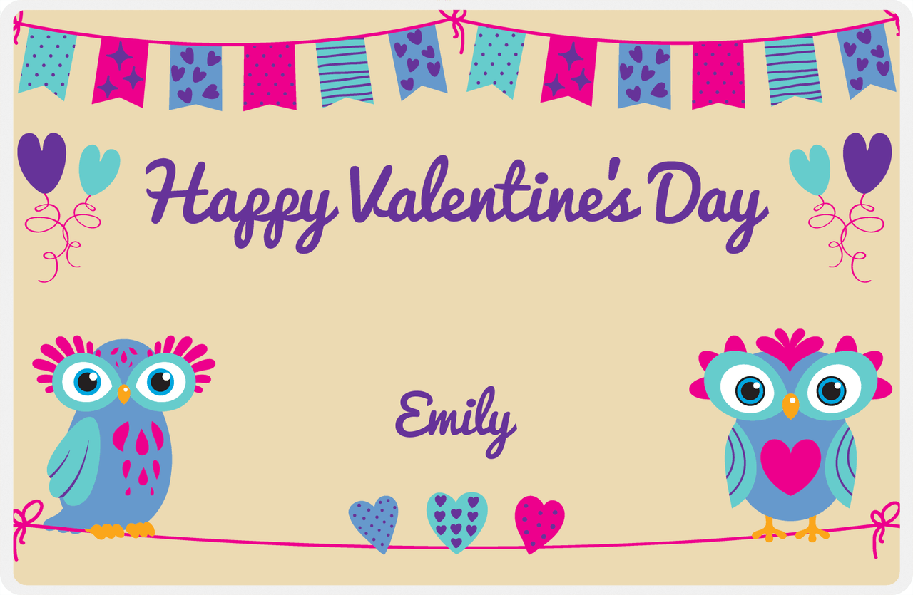 Personalized Valentines Day Placemat IX - Valentine's Owls - Tan Background -  View