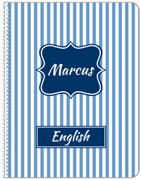 Thumbnail for Personalized Vertical Striped Notebook I - Glacier and Navy - Fancy Nameplate - Front View