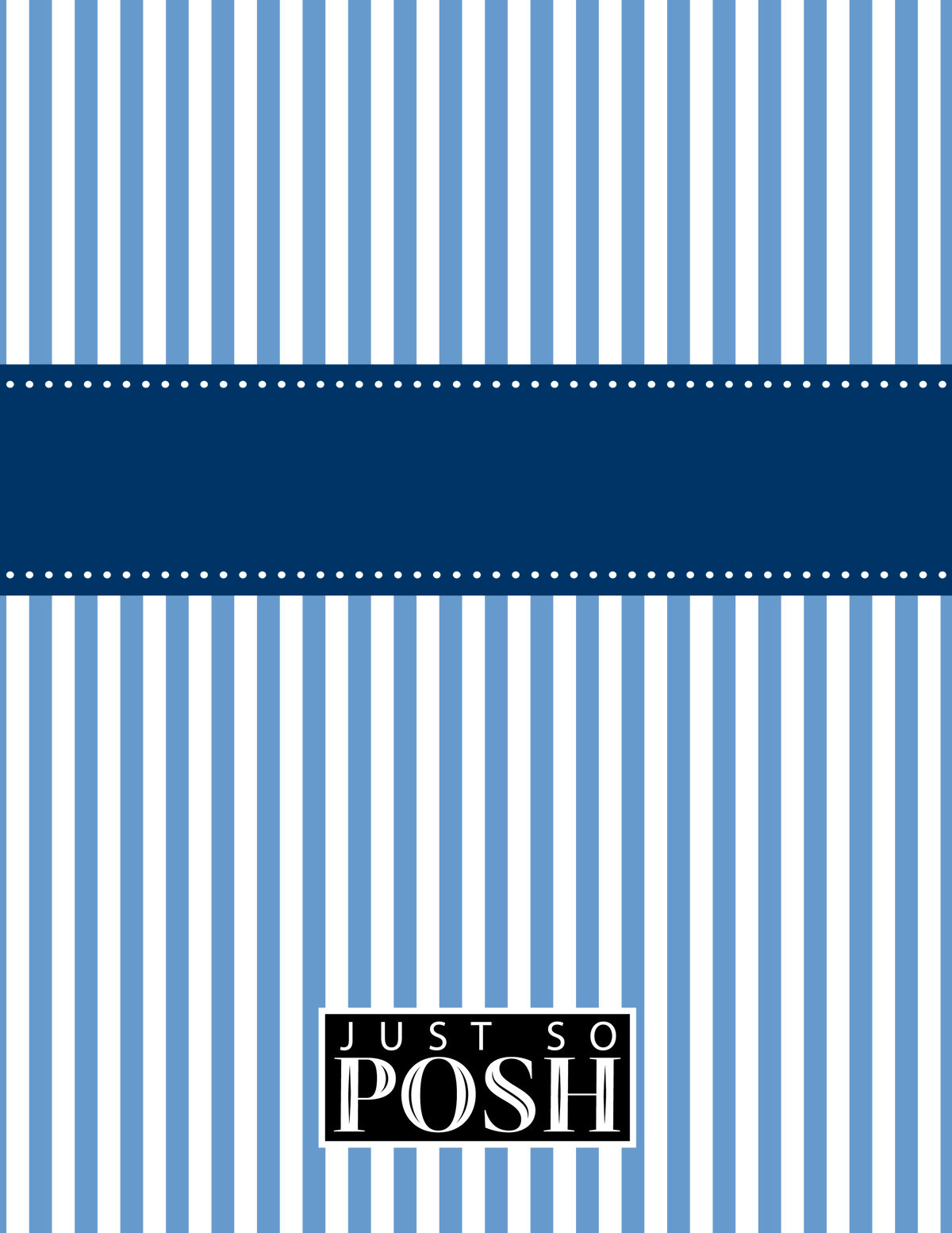 Personalized Vertical Striped Notebook I - Glacier and Navy - Ribbon Nameplate - Back View