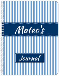 Thumbnail for Personalized Vertical Striped Notebook I - Glacier and Navy - Ribbon Nameplate - Front View