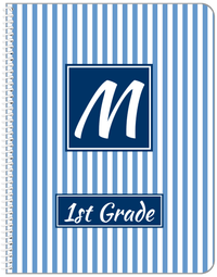 Thumbnail for Personalized Vertical Striped Notebook I - Glacier and Navy - Square Nameplate - Front View