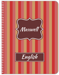 Thumbnail for Personalized Vertical Striped Notebook II - Red and Brown - Fancy Nameplate - Front View