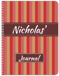 Thumbnail for Personalized Vertical Striped Notebook II - Red and Brown - Ribbon Nameplate - Front View