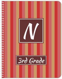 Thumbnail for Personalized Vertical Striped Notebook II - Red and Brown - Square Nameplate - Front View
