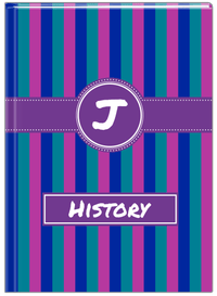 Thumbnail for Personalized Vertical Stripes II Journal - Blue and Purple - Circle Ribbon Nameplate - Front View