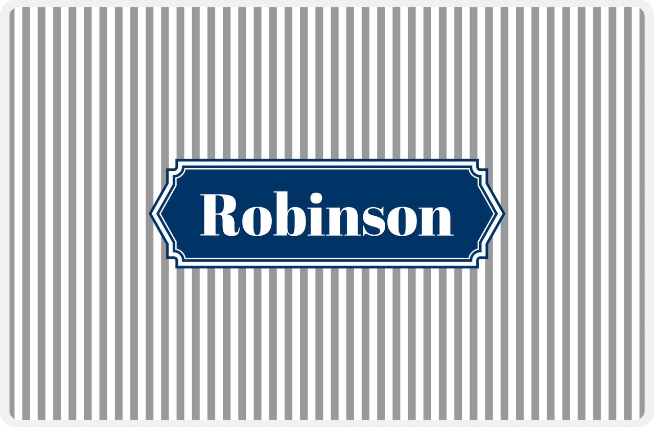 Personalized Vertical Stripes Placemat - Light Grey and White - Navy Decorative Rectangle Frame -  View