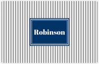 Thumbnail for Personalized Vertical Stripes Placemat - Light Grey and White - Navy Rectangle Frame -  View