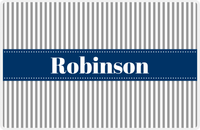 Thumbnail for Personalized Vertical Stripes Placemat - Light Grey and White - Navy Ribbon Frame -  View