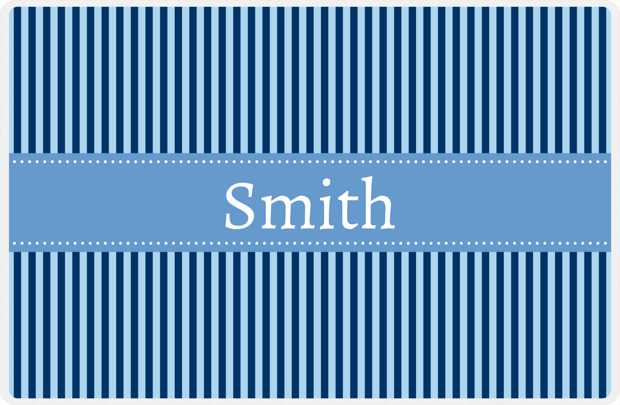 Personalized Vertical Stripes Placemat - Navy and Light Blue - Glacier Ribbon Frame -  View
