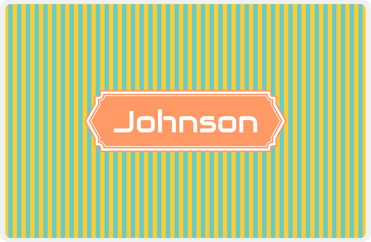 Personalized Vertical Stripes Placemat - Viking Blue and Mustard - Tangerine Decorative Rectangle Frame -  View