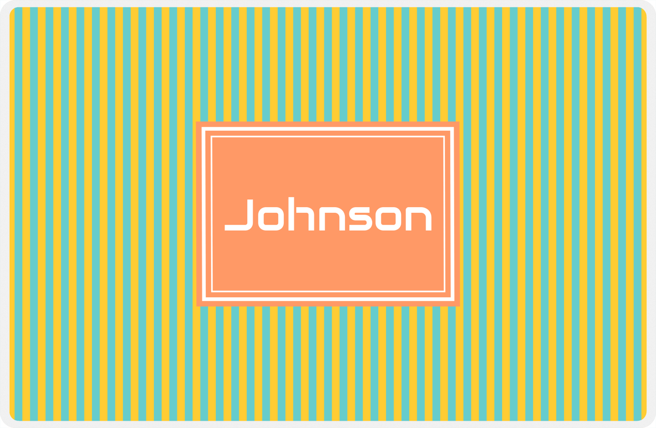 Personalized Vertical Stripes Placemat - Viking Blue and Mustard - Tangerine Rectangle Frame -  View
