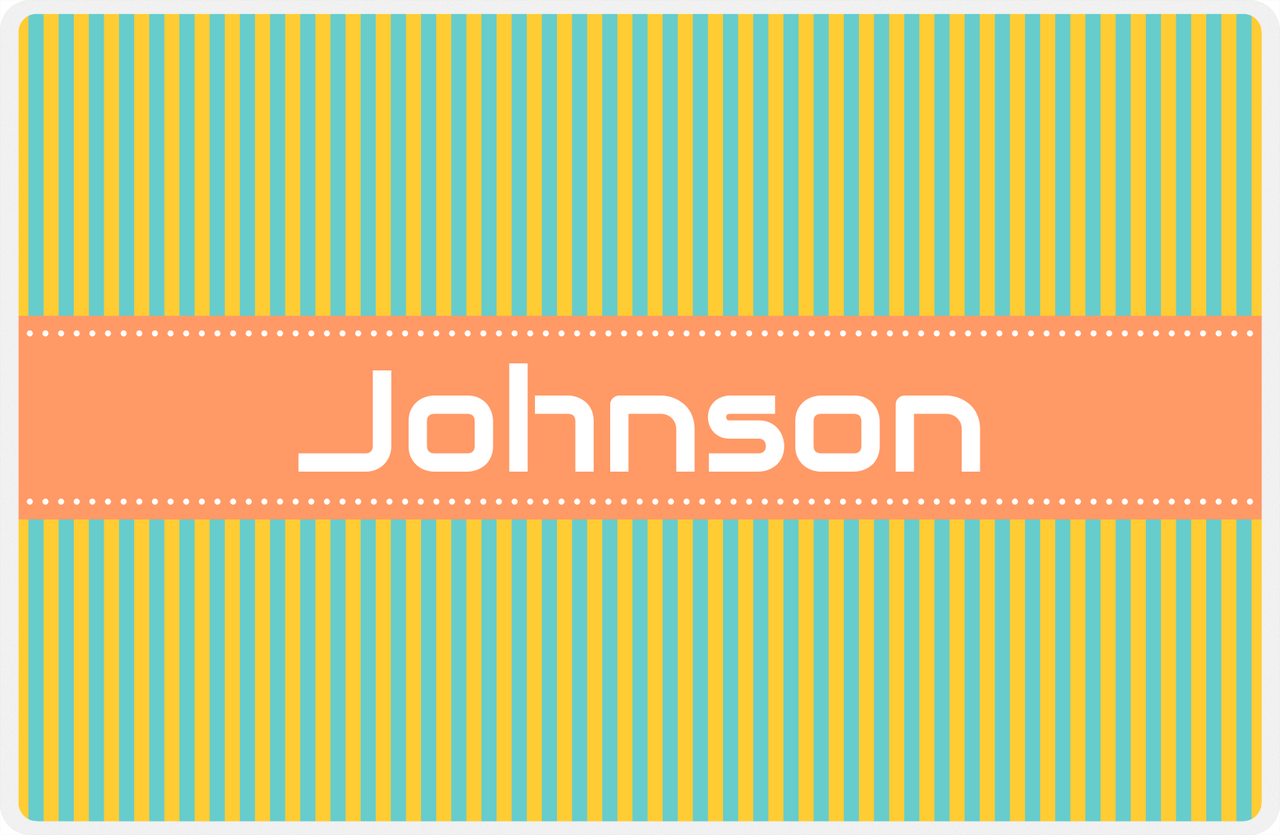 Personalized Vertical Stripes Placemat - Viking Blue and Mustard - Tangerine Ribbon Frame -  View