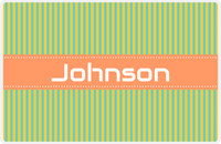 Thumbnail for Personalized Vertical Stripes Placemat - Viking Blue and Mustard - Tangerine Ribbon Frame -  View