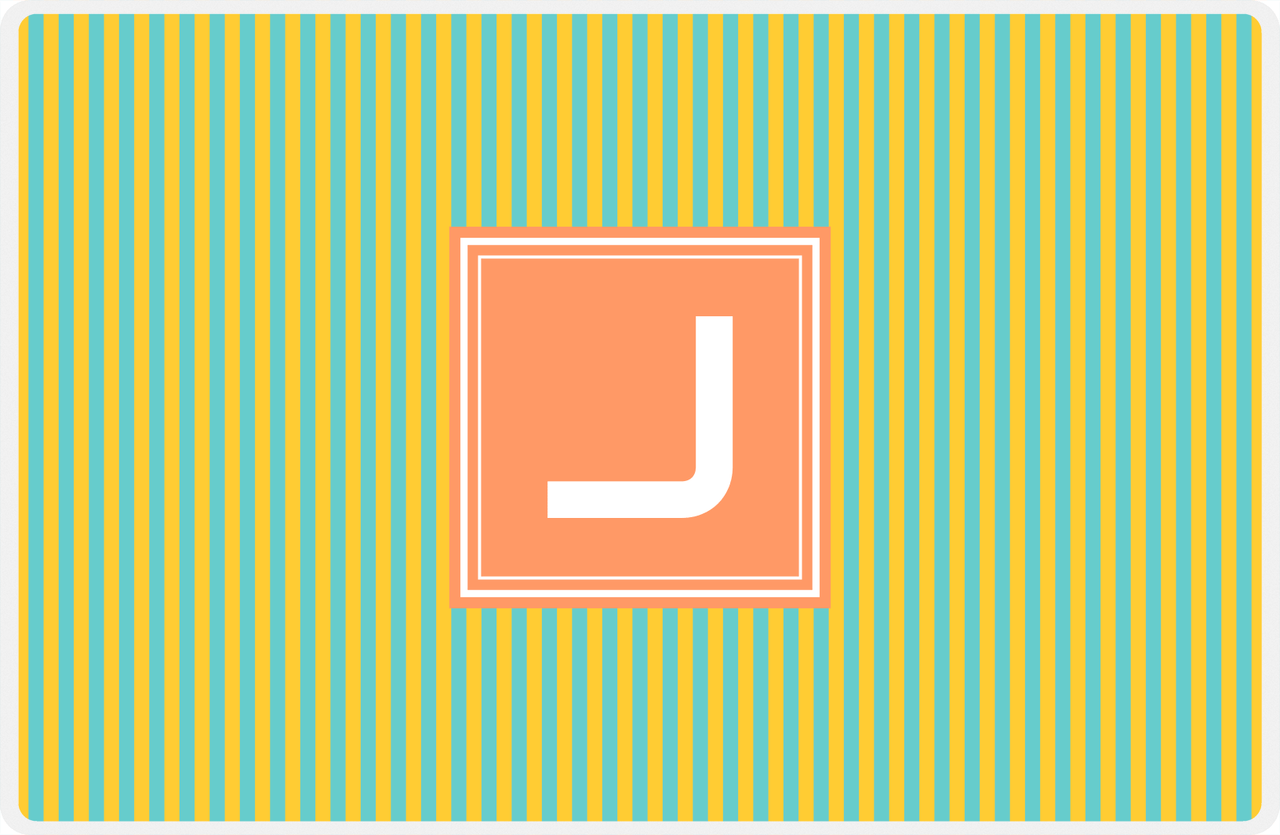 Personalized Vertical Stripes Placemat - Viking Blue and Mustard - Tangerine Square Frame -  View