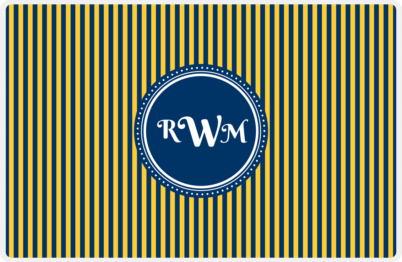Personalized Vertical Stripes Placemat - Navy and Mustard - Navy Circle Frame -  View
