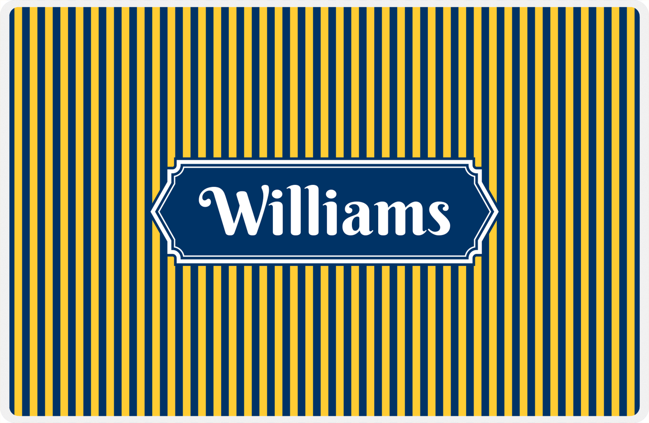 Personalized Vertical Stripes Placemat - Navy and Mustard - Navy Decorative Rectangle Frame -  View