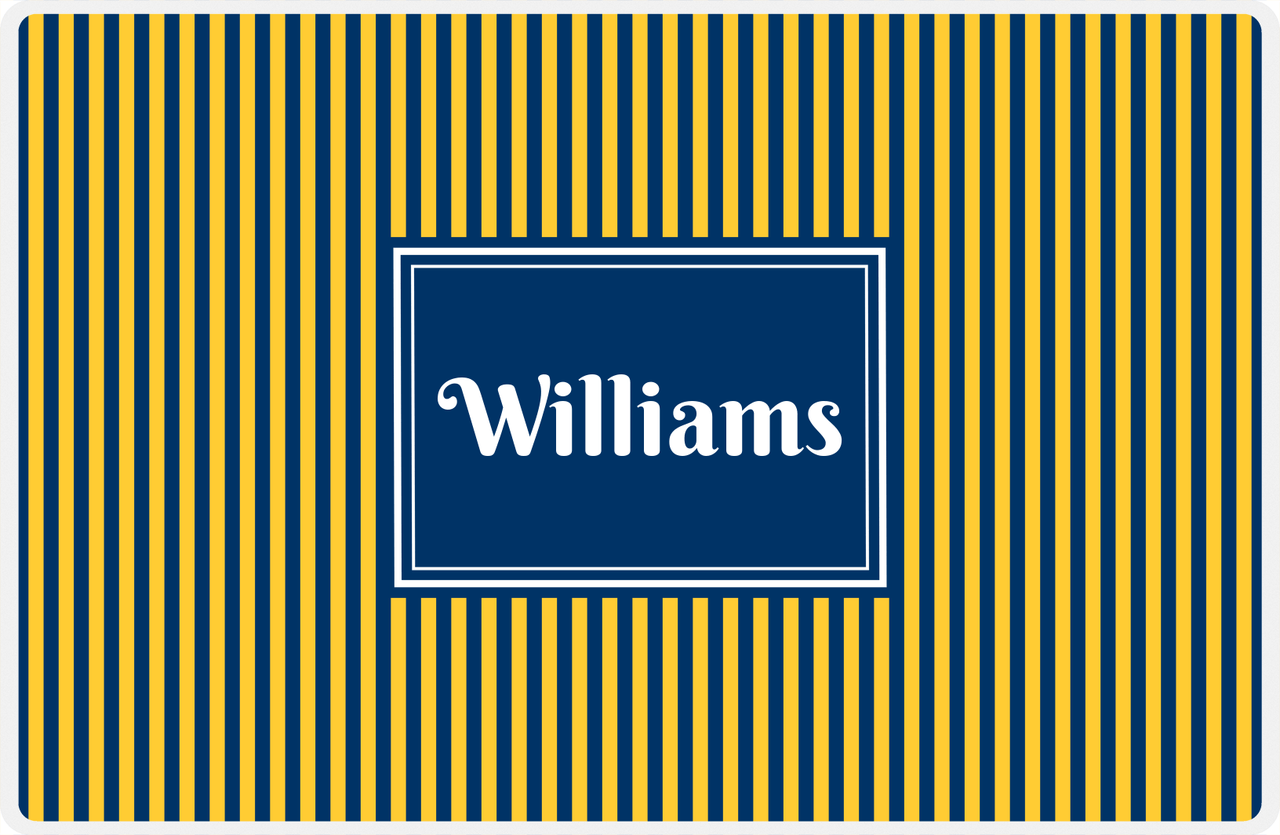 Personalized Vertical Stripes Placemat - Navy and Mustard - Navy Rectangle Frame -  View