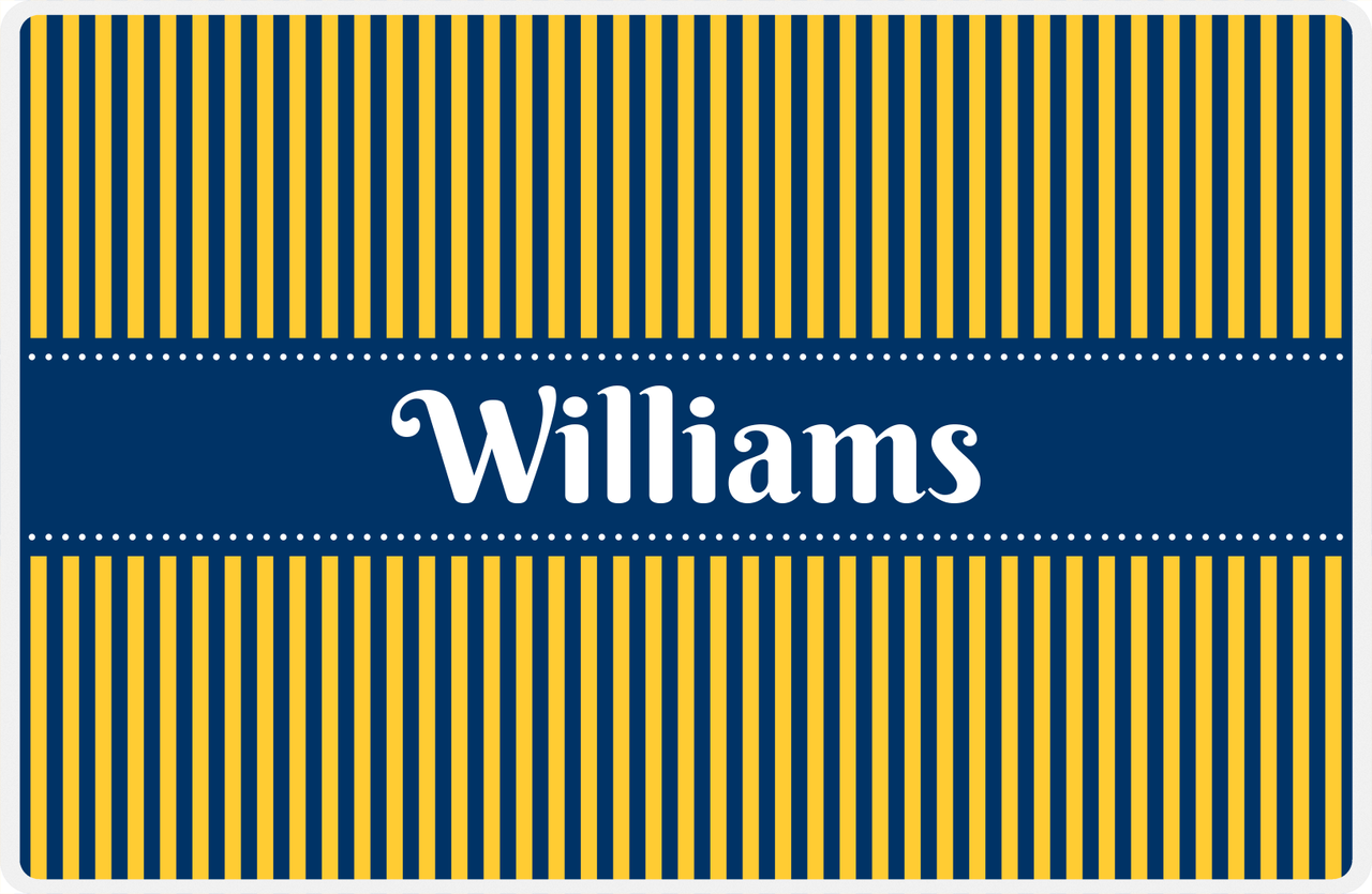 Personalized Vertical Stripes Placemat - Navy and Mustard - Navy Ribbon Frame -  View