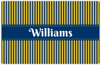 Thumbnail for Personalized Vertical Stripes Placemat - Navy and Mustard - Navy Ribbon Frame -  View