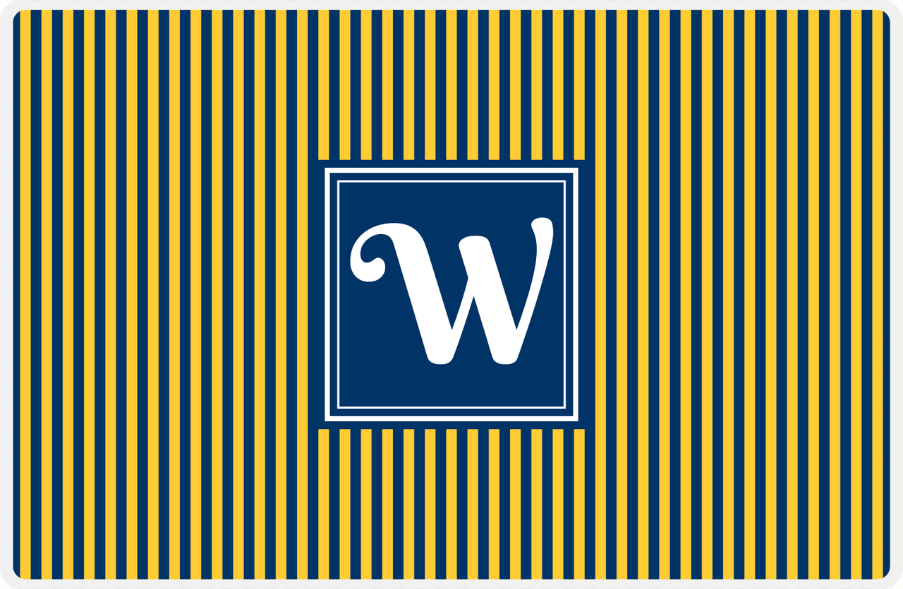 Personalized Vertical Stripes Placemat - Navy and Mustard - Navy Square Frame -  View